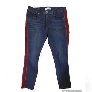 Ann Taylor Loft Womens‎ Blue Denim Jeans Red Tuxedo Stripe Velour Size 28/8